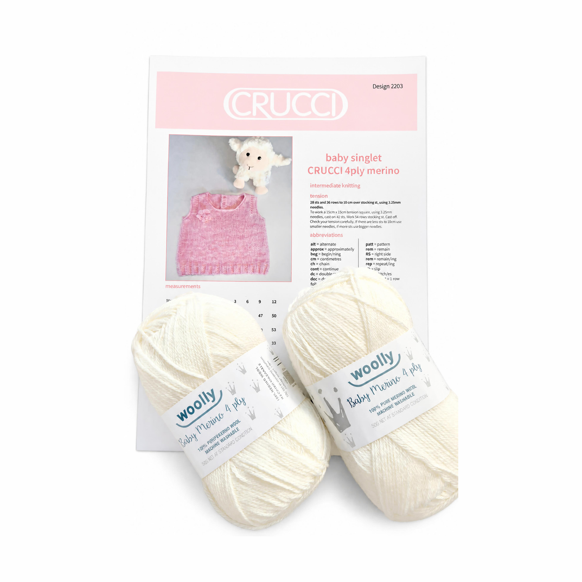 Woolly Merino 4 ply + free Crucci Baby Singlet pattern