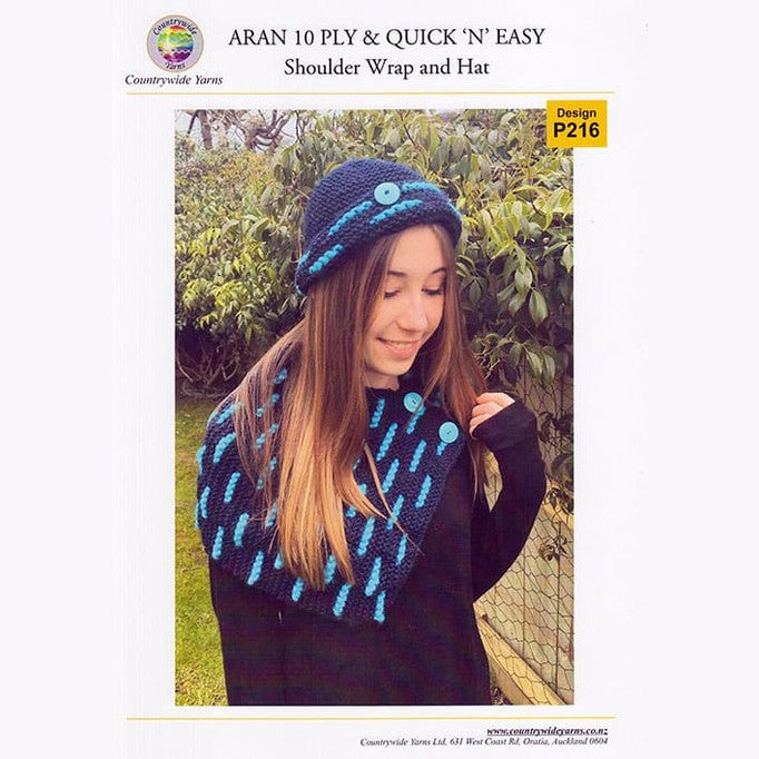 Countrywide Yarns Aran Knit Ladies Hat & Shoulder Wrap