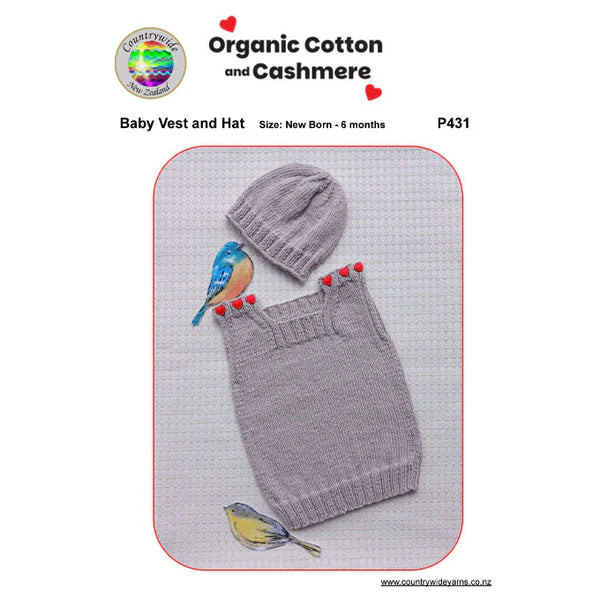Countrywide Yarns Organic Cotton & Cashmere Baby Vest &Hat